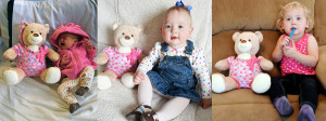 Isla with her bear at 3 days old, 1 year old, and 2 years old