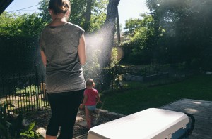 Watering the plants/toddler