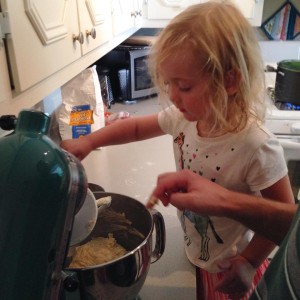 Helping make noodles